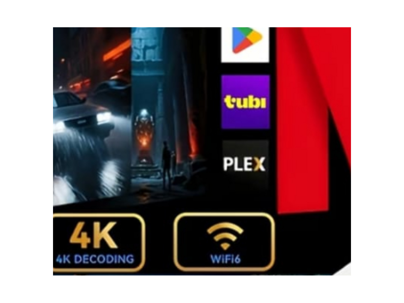 Built-in streaming apps — Netflix, YouTube, Prime, Plex and more